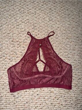 Victoria's Secret Wine Purple Lace High-Neck Halter Bralette Wire Sides